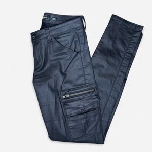 Y2K Vintage Guess By Marciano Black Skinny Cargo Waxed Jean Size 26 LIKE NEW